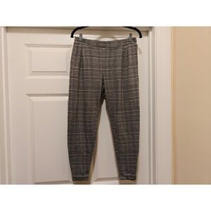 Elle Slim Fit Pull On Plaid Pants Womens Small Grey Black Elastic Waist Tapered